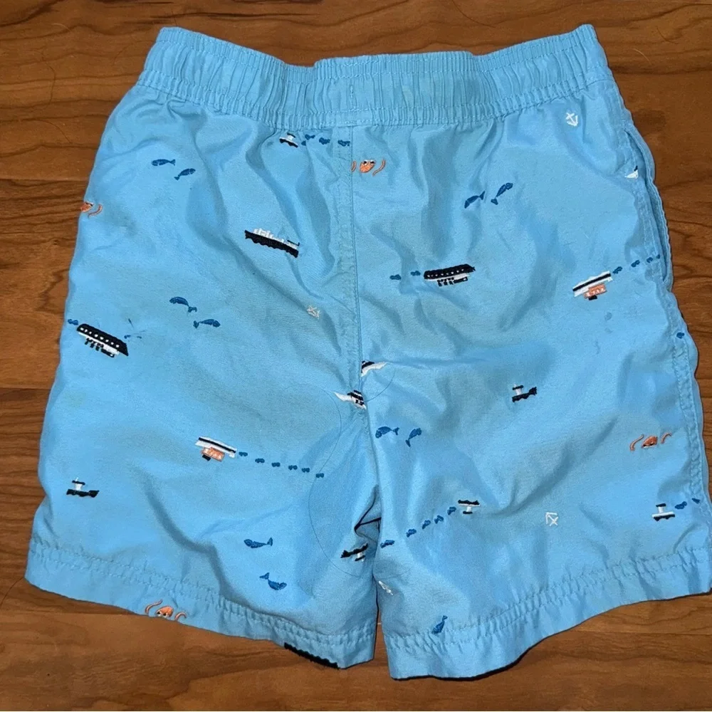 HANNA ANDERSSON Sunblock Embroidered Swim Trunks Blue Boats‎ size 5 or 110
